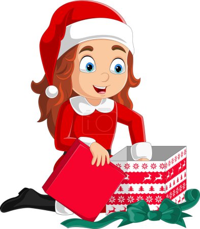 Photo for Vector illustration of Cartoon little girl opening present box - Royalty Free Image