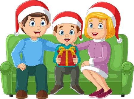 Photo for Vector illustration of Cartoon family celebrating christmas and sitting on the sofa - Royalty Free Image