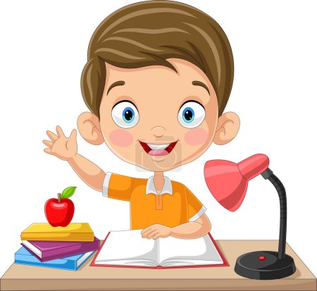 Photo for Vector illustration of Cartoon little girl studying on the desk - Royalty Free Image