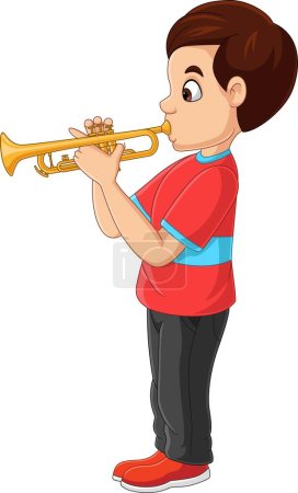 Photo for Illustration of Cartoon little boy playing a trumpet - Royalty Free Image