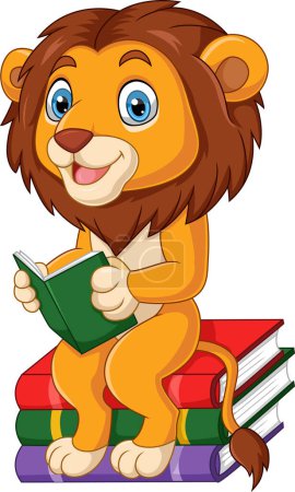 Photo for Illustration of Cartoon lion reading a book - Royalty Free Image