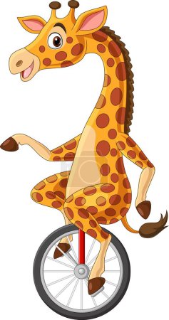 Photo for Illustration of Cartoon giraffe riding one wheel bike - Royalty Free Image