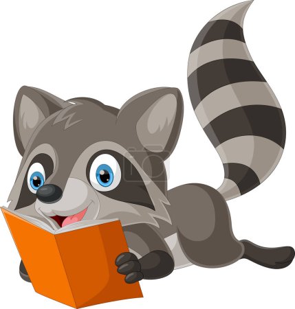Photo for Illustration of Cartoon raccoon reading a book - Royalty Free Image