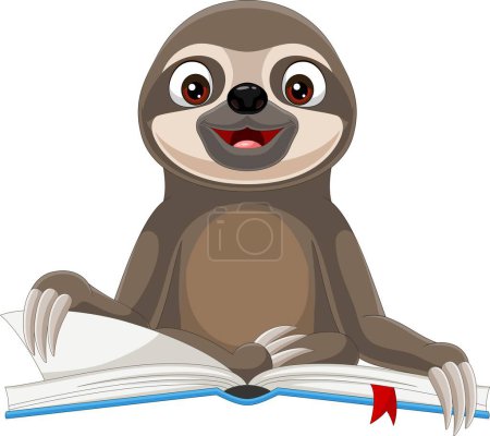 Photo for Illustration of Cartoon sloth reading a book - Royalty Free Image