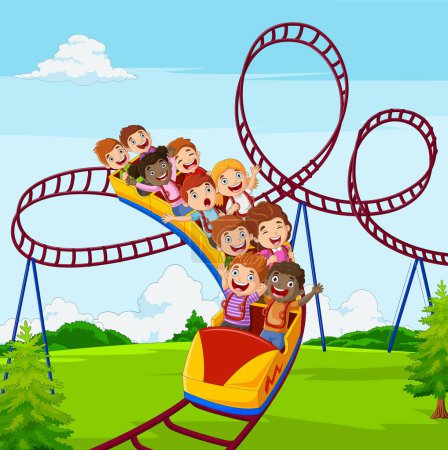 Photo for Illustration of Cartoon little kid play in roller coaster - Royalty Free Image