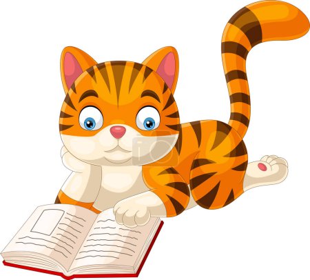 Photo for Illustration of Cute cat cartoon reading a book - Royalty Free Image