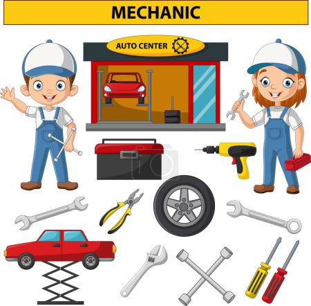Photo for Illustration of Auto mechanic car service repair equipment collection - Royalty Free Image