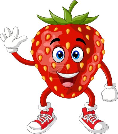 Photo for Vector illustration of Cute strawberry cartoon waving hand - Royalty Free Image