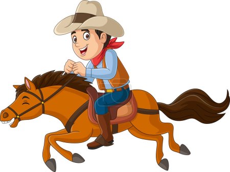 Illustration vectorielle de cow-boy dessin animé chevauchant un cheval