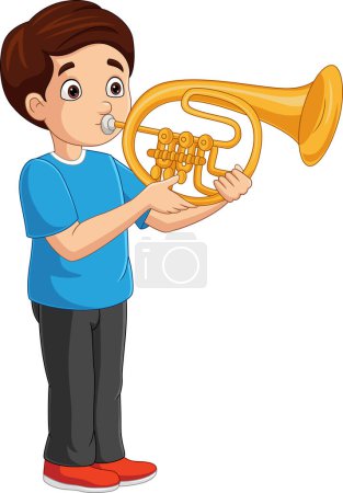Photo for Vector illustration of Cartoon little boy playing golden trumpet - Royalty Free Image