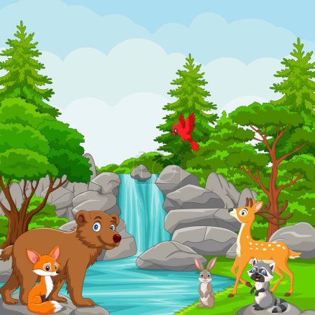 Photo for Vector illustration of Cartoon funny wild animals in the river - Royalty Free Image