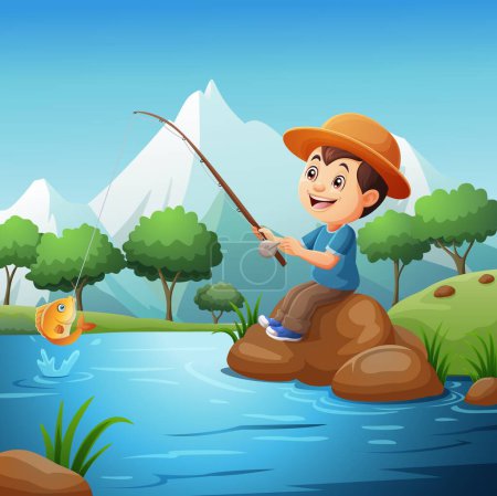 Photo for Vector illustration of Cartoon little boy fishing on the lake - Royalty Free Image