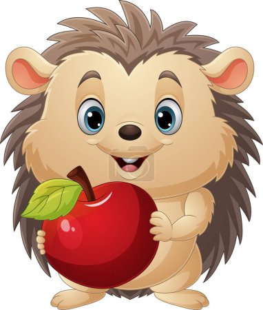Photo for Vector illustration of Cartoon little hedgehog holding red apple - Royalty Free Image