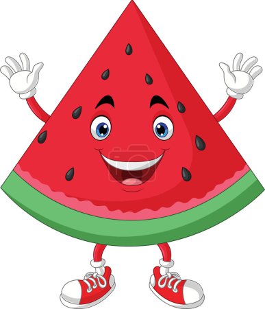 Photo for Cute watermelon cartoon raising hands - Royalty Free Image