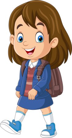 Photo for Vector illustration of Cartoon school girl with backpack go to school - Royalty Free Image