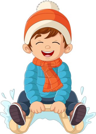Illustration for Vector illustration of Cartoon little boy sledding down a hill - Royalty Free Image