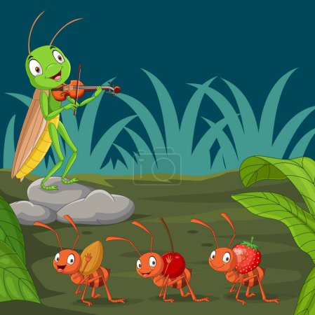 Photo for Vector illustration of Cartoon ant and grasshopper in the garden - Royalty Free Image