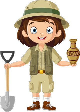 Photo for Vector illustration of Cartoon archaeologist girl on white background - Royalty Free Image