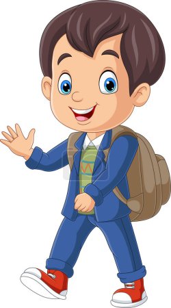Photo for Vector illustration of Cartoon school boy with backpack waving hand - Royalty Free Image