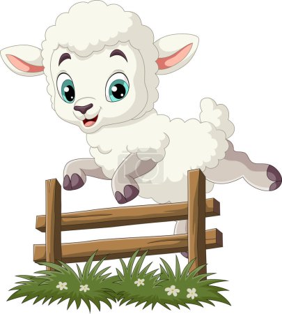 Photo for Vector illustration of Cartoon sheep jumping over the fence - Royalty Free Image