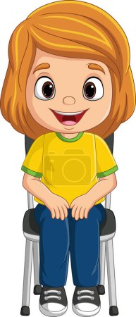 Foto de Ilustración vectorial de la niña de dibujos animados sentada en la silla - Imagen libre de derechos