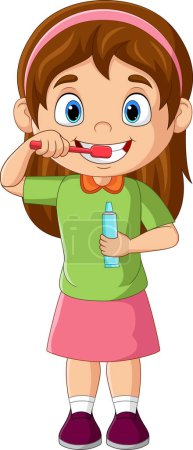 Photo for Vector illustration of Cartoon little girl brushing teeth - Royalty Free Image