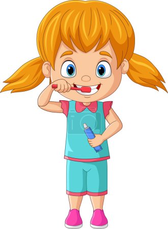 Photo for Vector illustration of Cartoon little girl brushing teeth - Royalty Free Image
