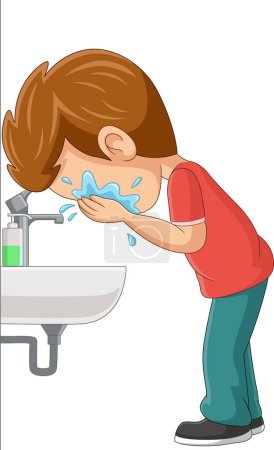 Photo for Vector illustration of Cartoon little boy washing face in the sink - Royalty Free Image