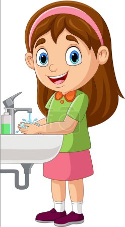 Foto de Ilustración vectorial de la niña de dibujos animados lavándose las manos - Imagen libre de derechos