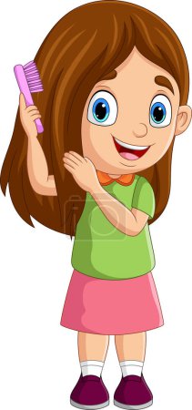 Foto de Ilustración vectorial de la niña de dibujos animados peinando el cabello - Imagen libre de derechos