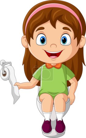 Photo for Vector illustration of Cartoon little girl sitting on the toilet - Royalty Free Image