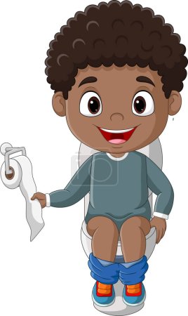 Photo for Vector illustration of Cartoon little boy sitting on the toilet - Royalty Free Image