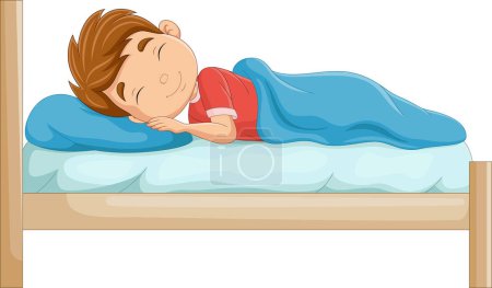 Foto de Ilustración vectorial del niño de dibujos animados durmiendo en la cama - Imagen libre de derechos