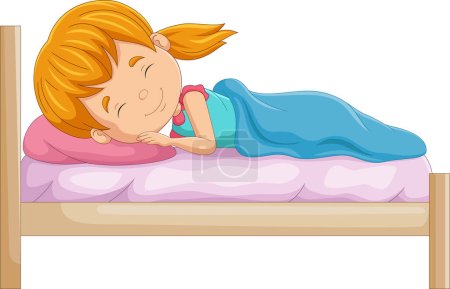Foto de Vector illustration of Cartoon little girl sleeping in bed - Imagen libre de derechos