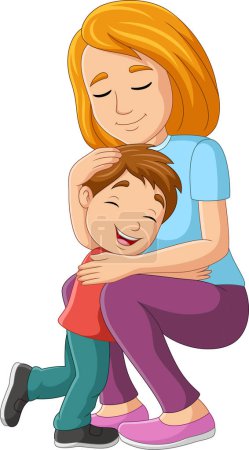 Foto de Ilustración vectorial de madre de dibujos animados abrazando a un hijo - Imagen libre de derechos