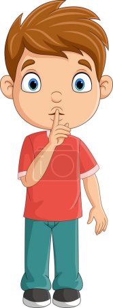 Téléchargez les illustrations : Illustration vectorielle du garçon de bande dessinée avec le doigt sur la bouche - en licence libre de droit