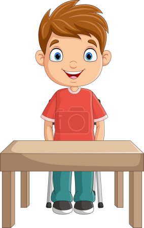 Foto de Vector illustration of Cartoon little boy studying on the desk - Imagen libre de derechos