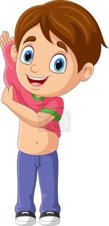 Photo for Vector illustration of Cartoon little boy putting up clothes - Royalty Free Image