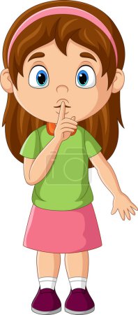 Foto de Ilustración vectorial de la niña de dibujos animados con el dedo sobre su boca - Imagen libre de derechos