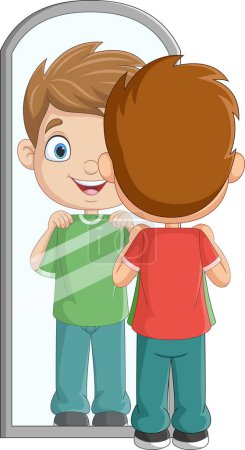 Photo for Vector illustration of Cartoon little boy looking at the mirror with his outfit - Royalty Free Image