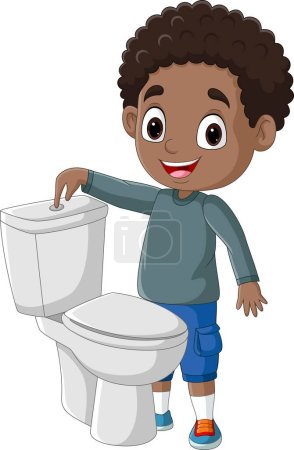 Photo for Vector illustration of Cartoon little boy pushing flush button in toilet - Royalty Free Image