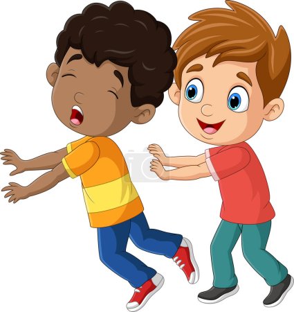 Photo for Vector illustration of Cartoon little boy pushing his friend - Royalty Free Image