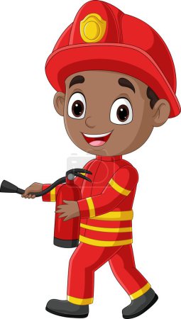 Foto de Ilustración vectorial del bombero de dibujos animados que sostiene el extintor de incendios - Imagen libre de derechos