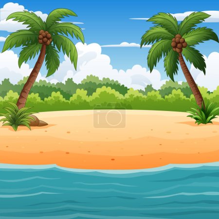 Foto de Ilustración vectorial de Hermoso paisaje de playa con palmeras - Imagen libre de derechos