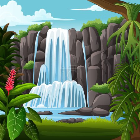Photo for Vector illustration of River waterfall fall from cliff - Royalty Free Image
