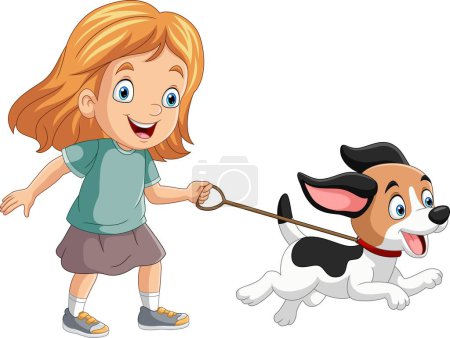 Photo for Vector illustration of Cartoon little girl with her dog - Royalty Free Image