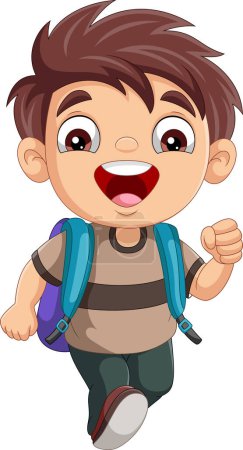 Foto de Ilustración vectorial del niño de dibujos animados ir a la escuela - Imagen libre de derechos