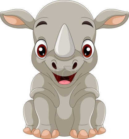 Foto de Ilustración vectorial de dibujos animados rinoceronte divertido sentado sobre fondo blanco - Imagen libre de derechos