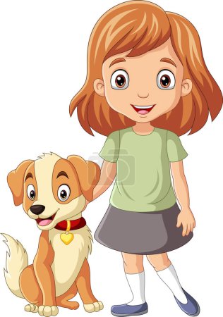 Foto de Ilustración vectorial de la niña de dibujos animados con su perro - Imagen libre de derechos