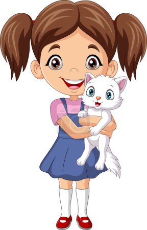 Photo for Vector illustration of Cartoon little girl hugging her cat - Royalty Free Image